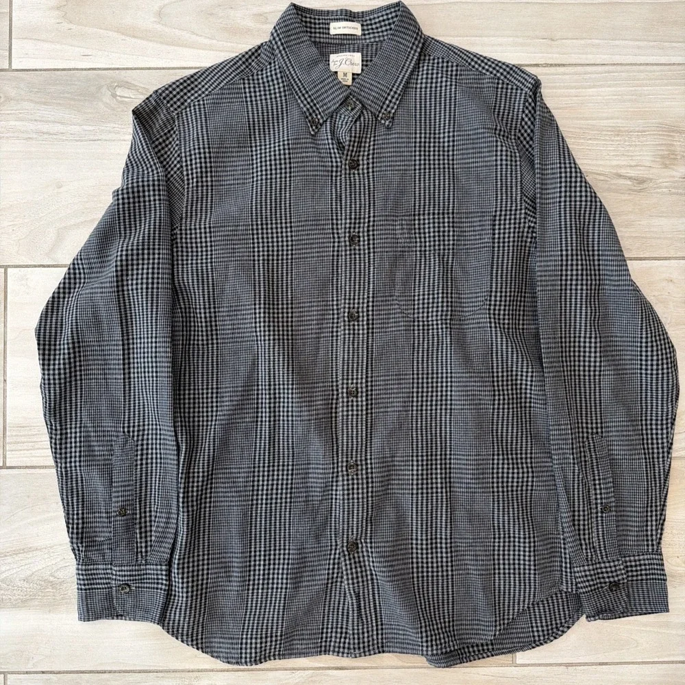 J Cew Slim Button Down Shirt Mens Size Medium M Untucked Check Plaid Long Sleeve